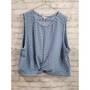 Iris Women 3X‎ Blue Cinched Workout Crop Top Blouse Sleeveless Tank 19.5" Length